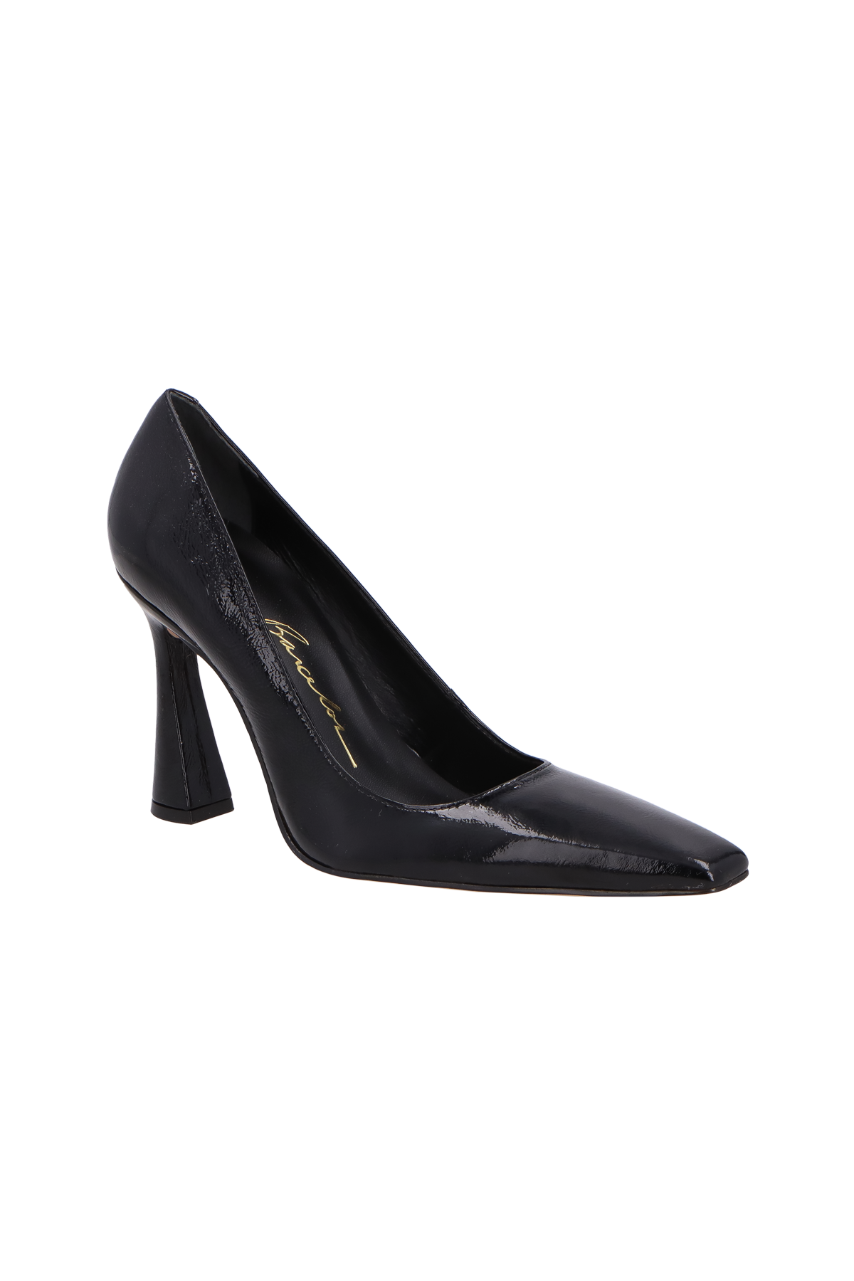 SCARPIN DE SALTO ALTO FLARE EM VERNIZ PRETO