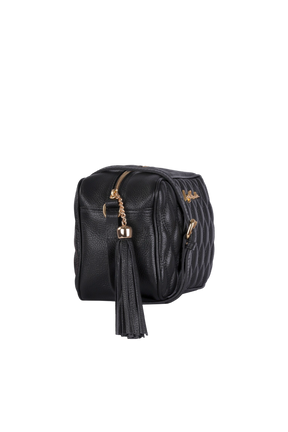 BOLSA CLÁSSICA EM COURO PRETO E ALÇA REGULÁVEL MÉDIA