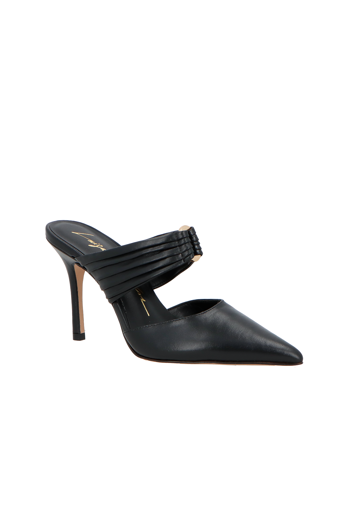SCARPIN MULE EM COURO PRETO DE SALTO ALTO