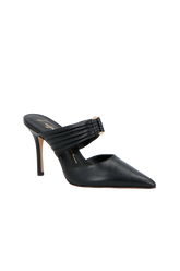 SCARPIN MULE EM COURO PRETO DE SALTO ALTO