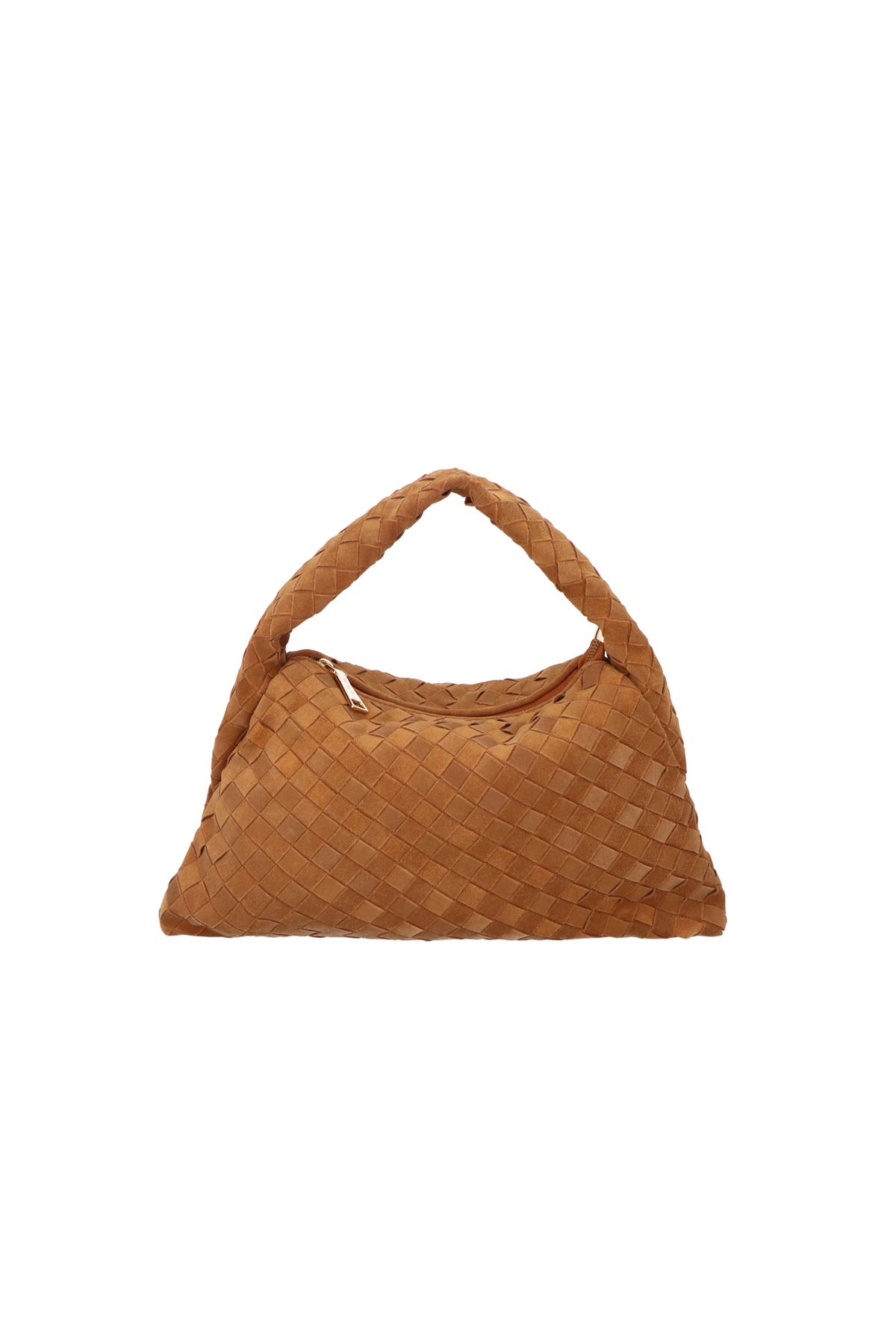 BOLSA HOBO EM CAMURÇA TRESSÊ CARAMELO MÉDIA