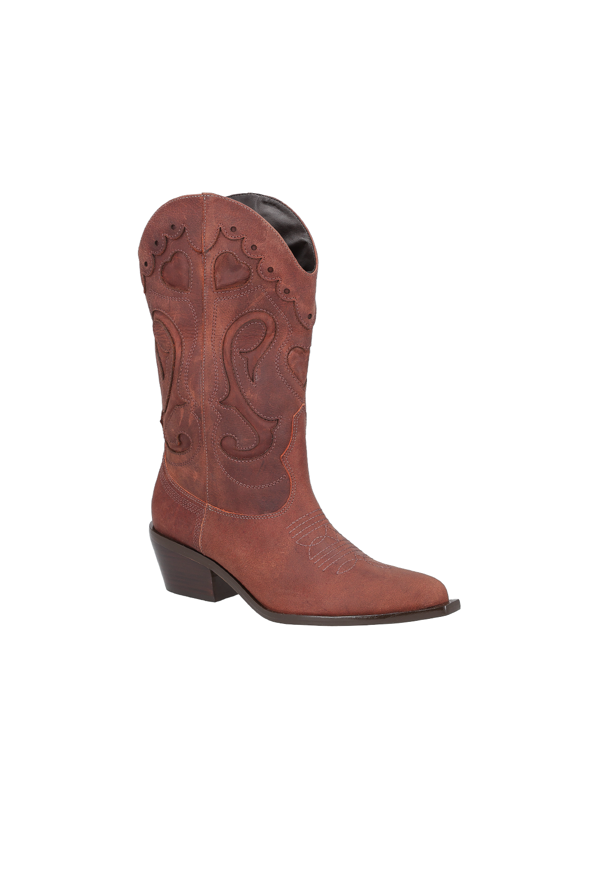 BOTA COWBOY BORDADA EM COURO ESTONADO MARROM COFFEE