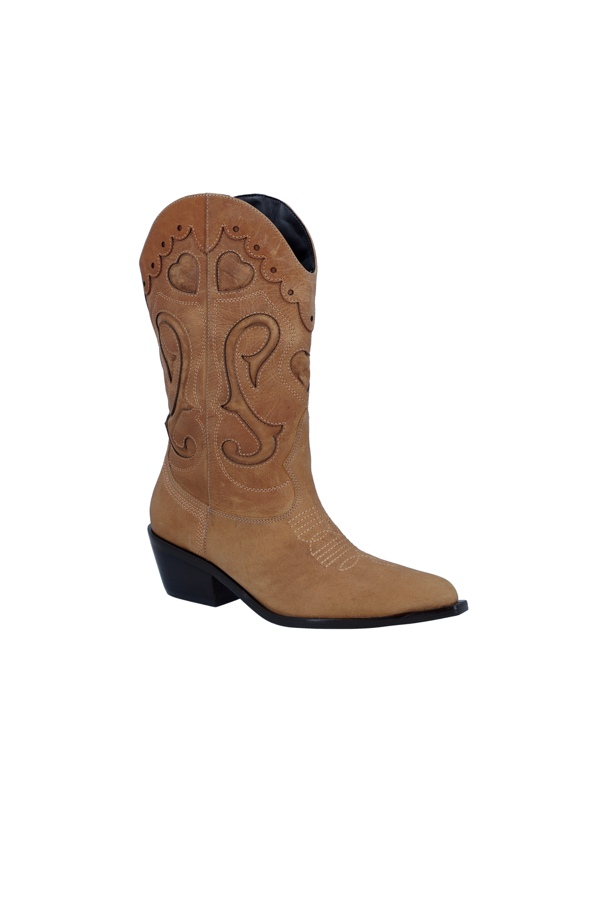 BOTA COWBOY BORDADA EM COURO ESTONADO MARROM AMARULA