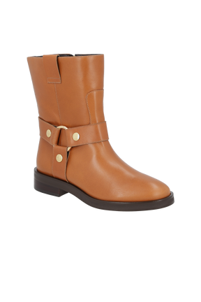 BOTA BIKER EM COURO CARAMELO