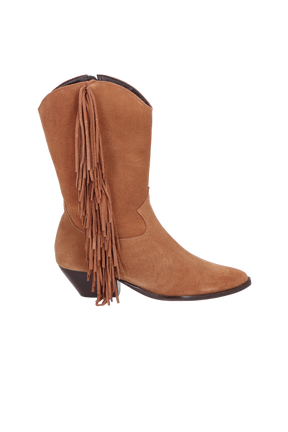 BOTA WESTERN EM CAMURÇA CARAMELO COM FRANJAS