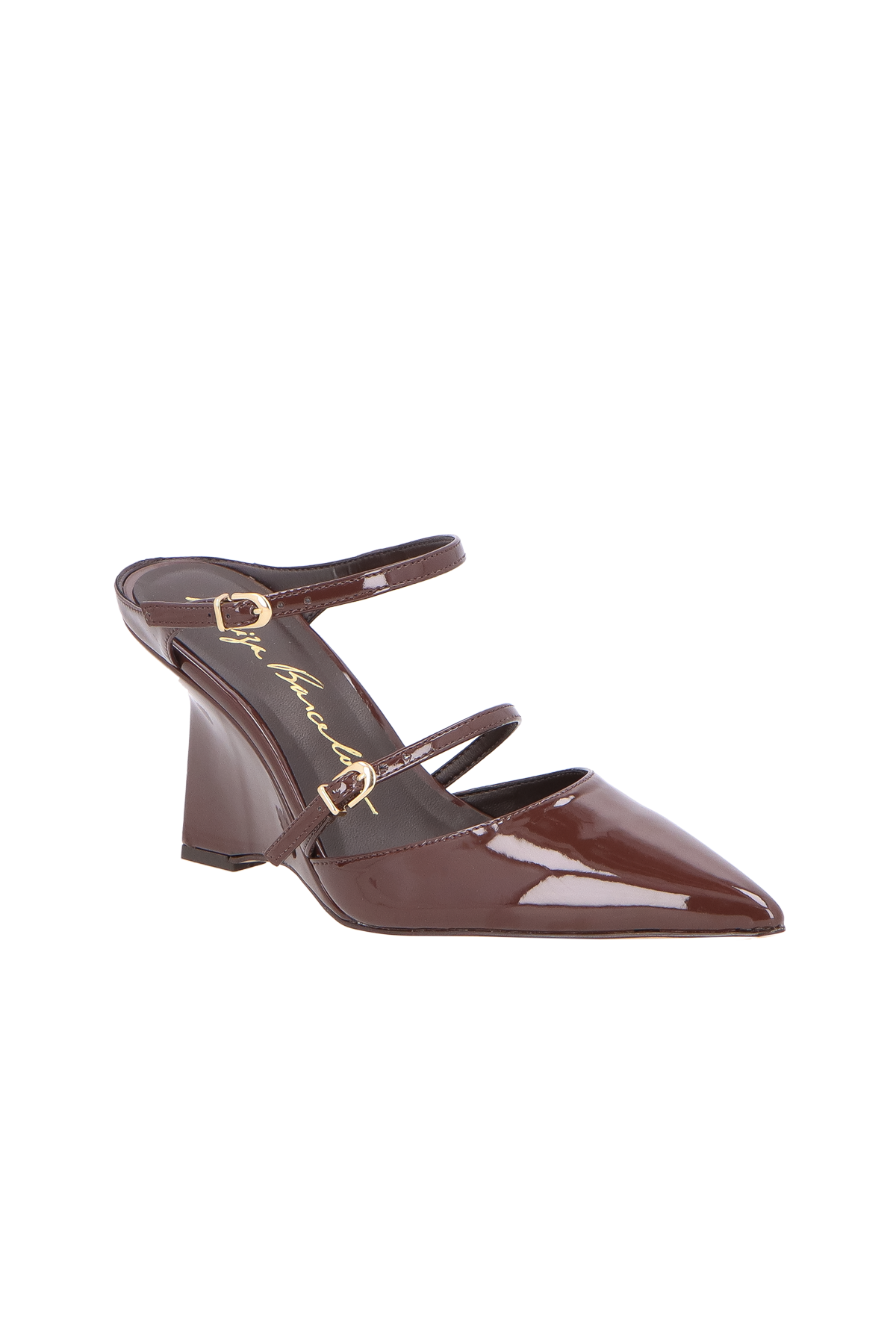 SCARPIN MULE EM VERNIZ CAFÉ SALTO ANABELA