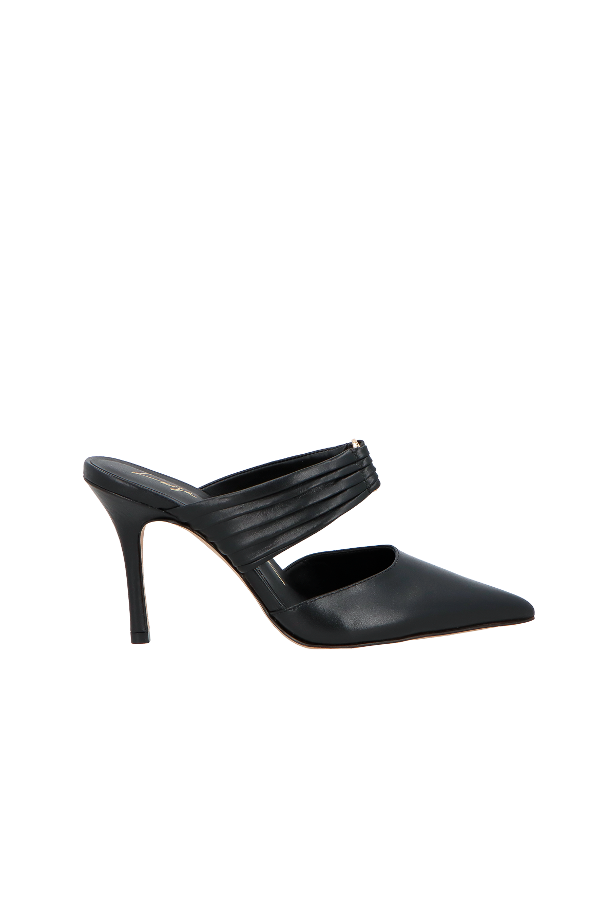SCARPIN MULE EM COURO PRETO DE SALTO ALTO
