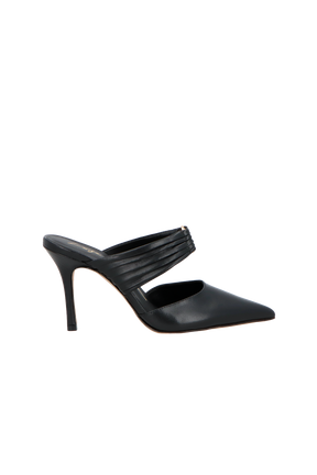 SCARPIN MULE EM COURO PRETO DE SALTO ALTO