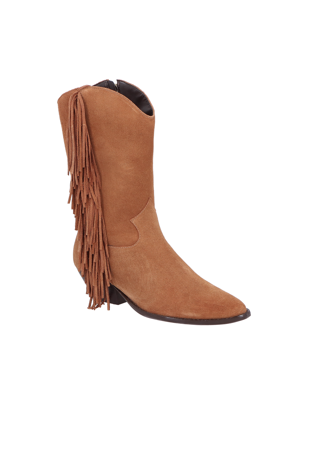 BOTA WESTERN EM CAMURÇA CARAMELO COM FRANJAS