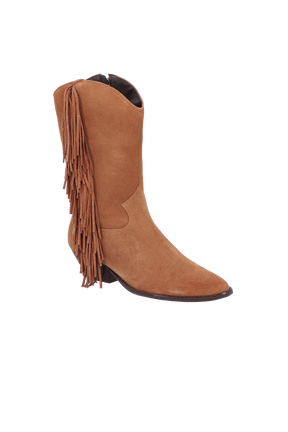 BOTA WESTERN EM CAMURÇA CARAMELO COM FRANJAS