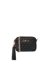 BOLSA CLÁSSICA EM COURO PRETO E ALÇA DE CORRENTES PEQUENA