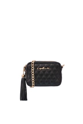 BOLSA CLÁSSICA EM COURO PRETO E ALÇA DE CORRENTES PEQUENA