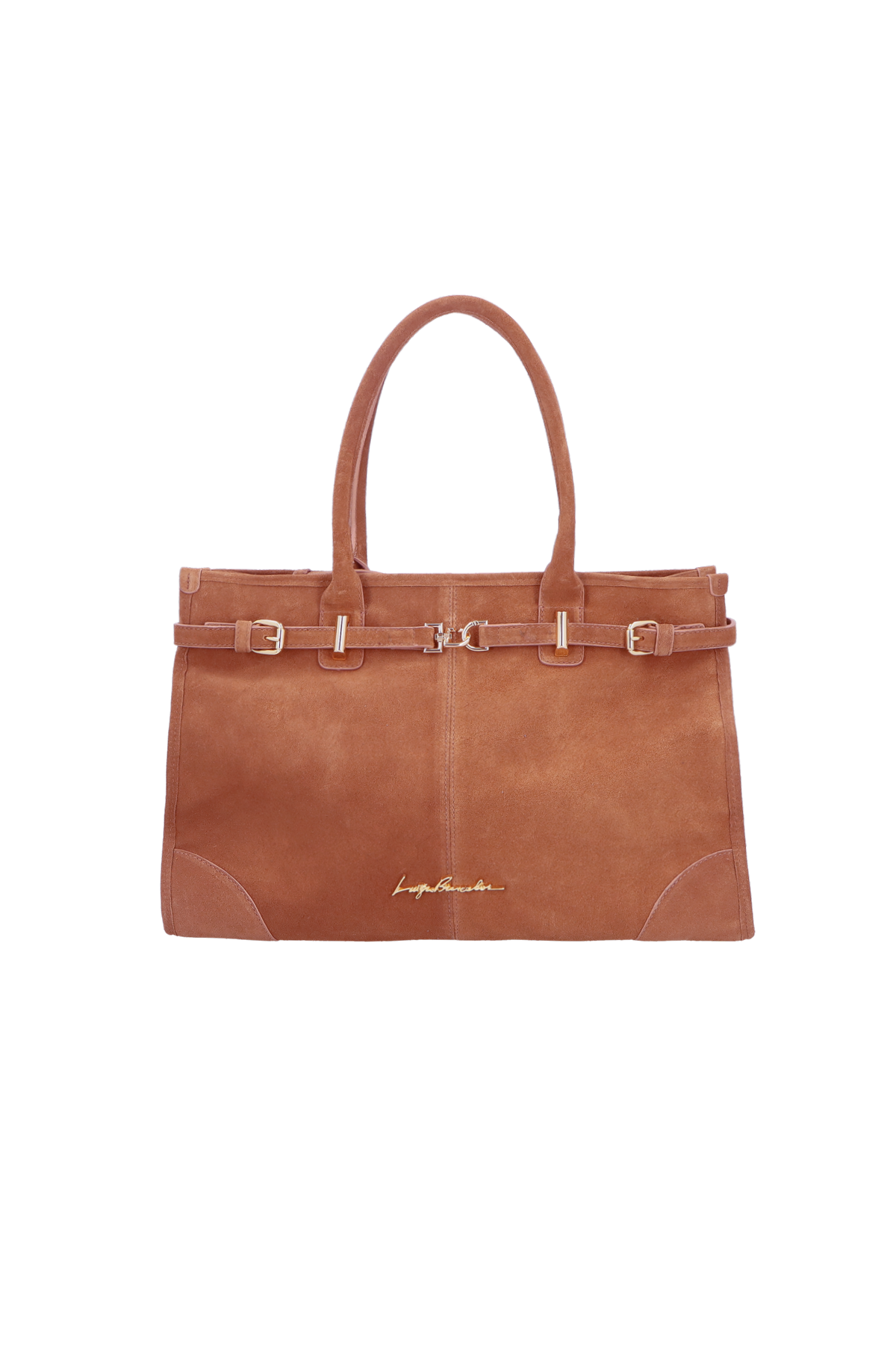 BOLSA DOURADA EM CAMURÇA CARAMELO GRANDE