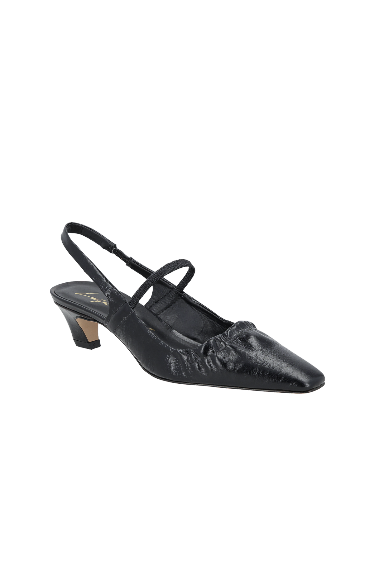 SCARPIN SLINGBACK EM COURO PRETO COM DRAPEADO