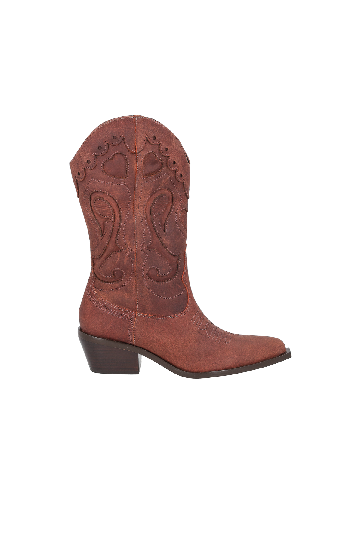 BOTA COWBOY BORDADA EM COURO ESTONADO MARROM COFFEE