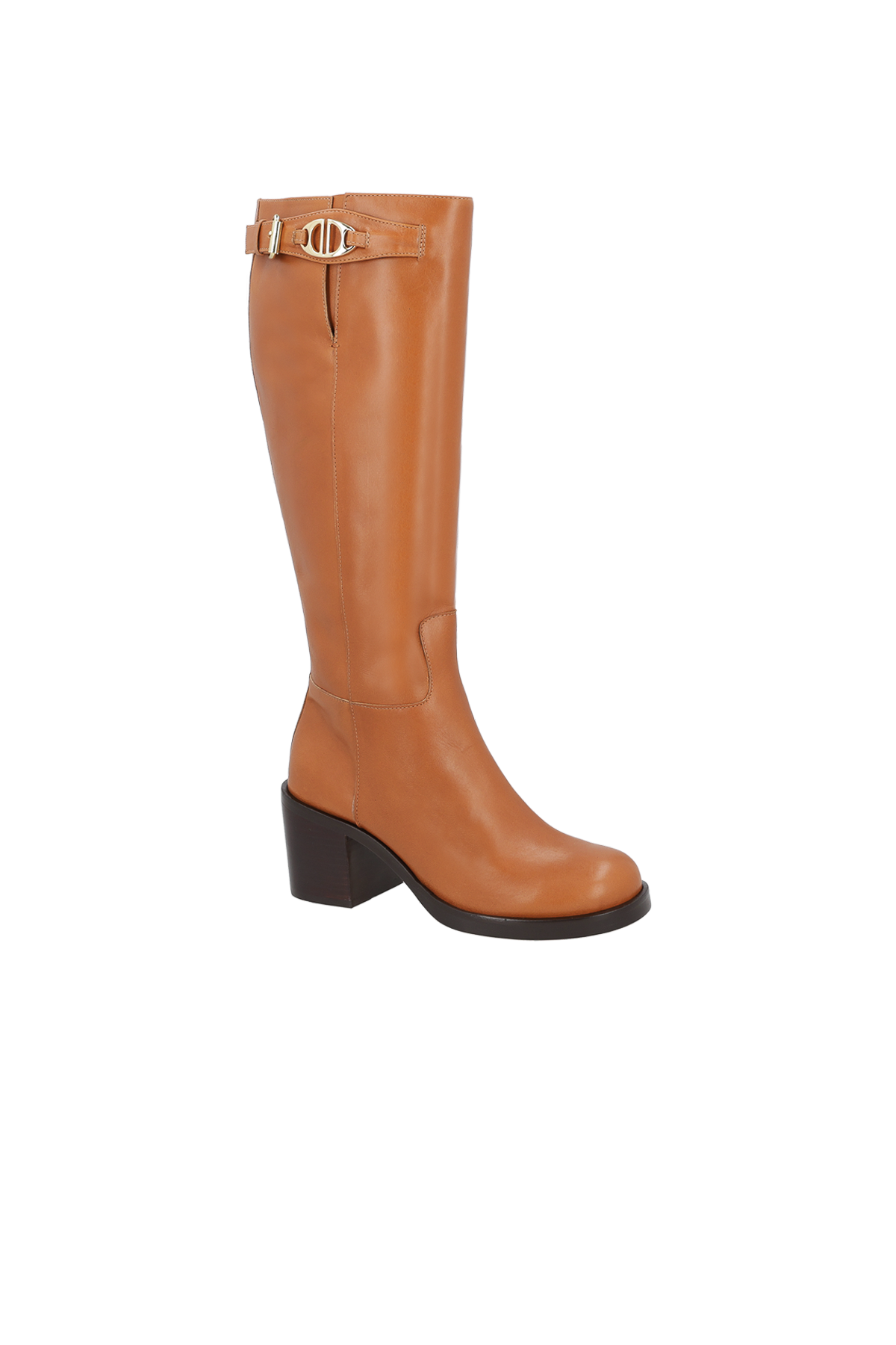 BOTA DE SALTO MÉDIO EM COURO CARAMELO