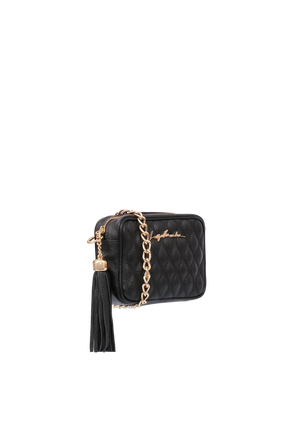 BOLSA CLÁSSICA EM COURO PRETO E ALÇA DE CORRENTES PEQUENA