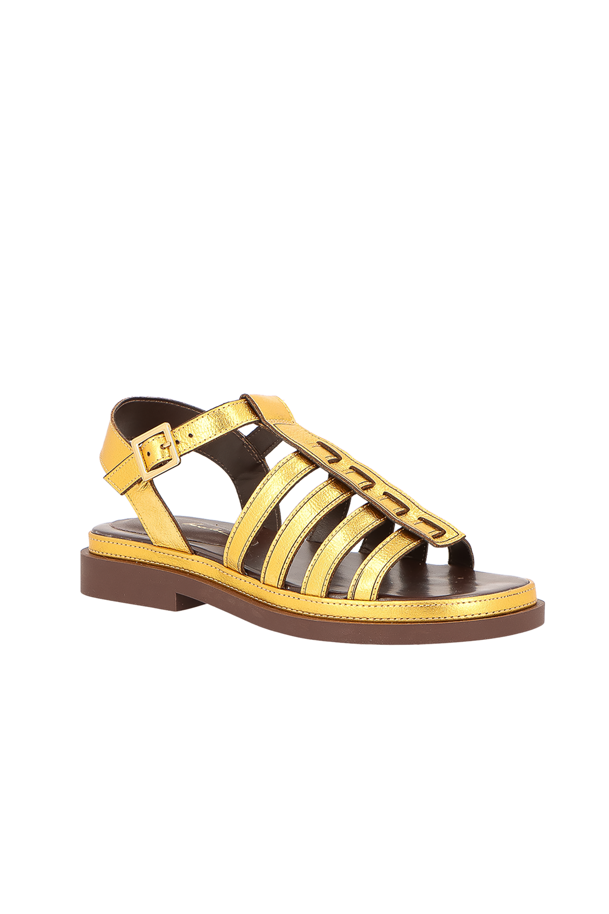 SANDÁLIA FISHER EM COURO METALIZADO DOURADO