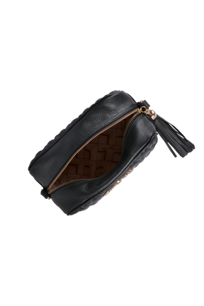 BOLSA CLÁSSICA EM COURO PRETO E ALÇA REGULÁVEL MÉDIA